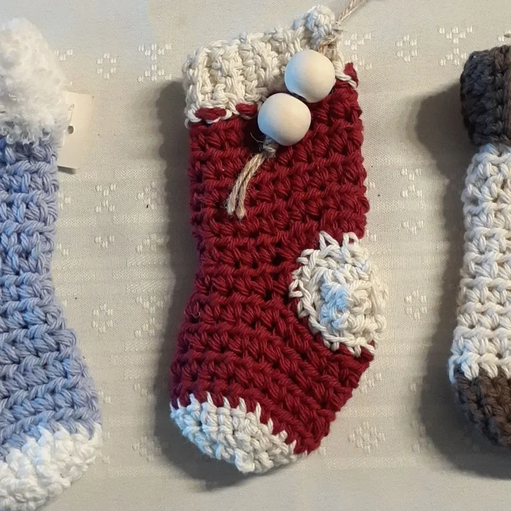 6 pc.hand‎ crocheted sock ornaments